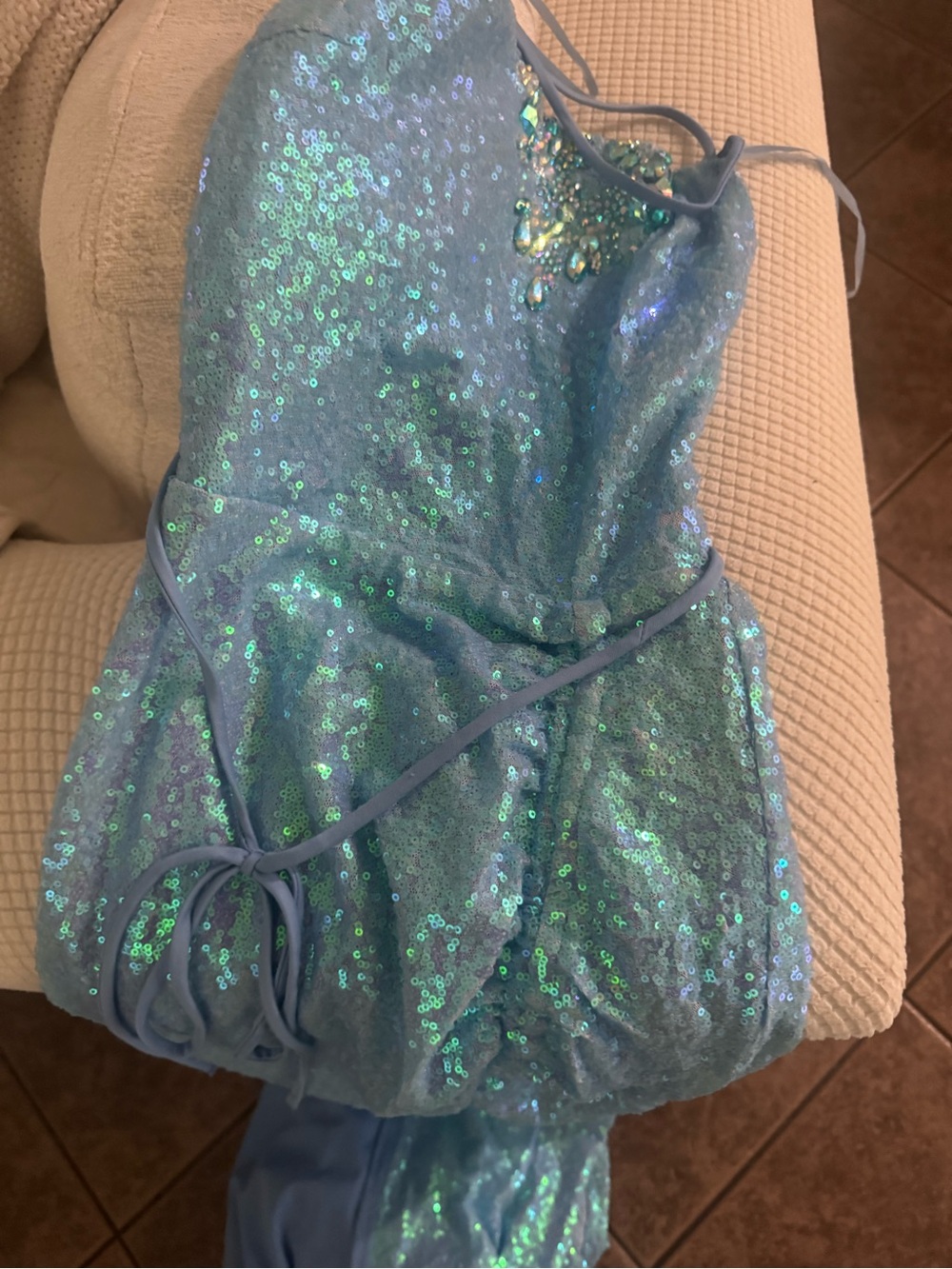 Sparkling Iridescent Sequin Mermaid Dress - Aqua Blue